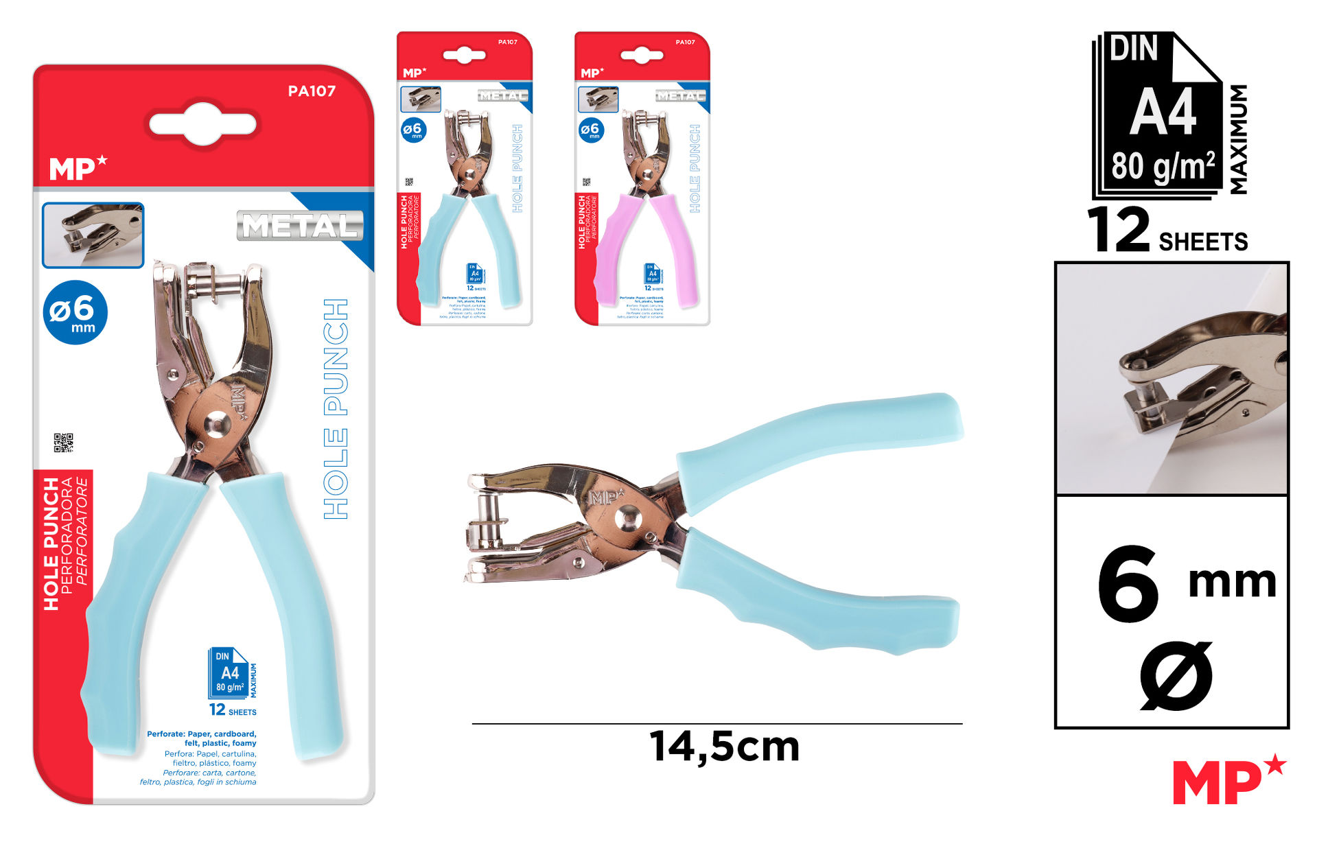 MP PERFORATRICE MANUALE 1FORO 6MM COL. ASS.Mp