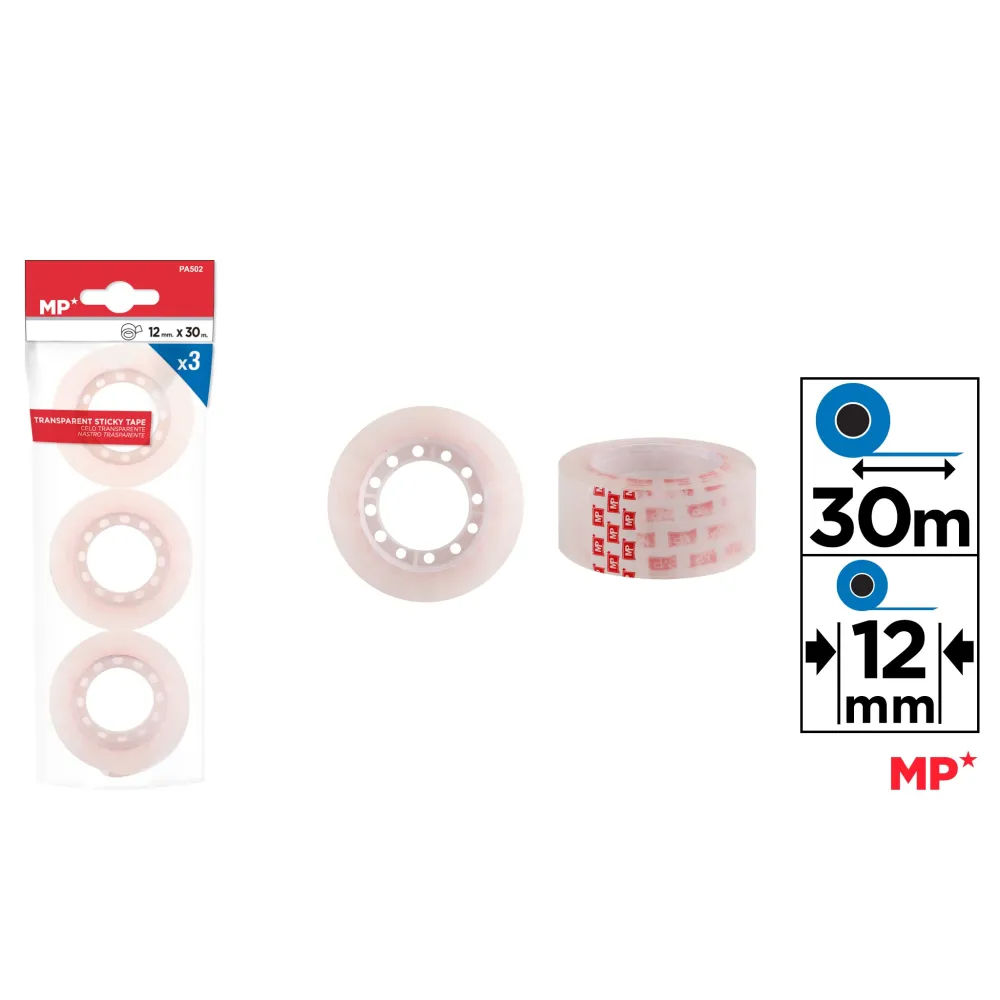 MP NASTRO ADESIVO TRASPARENTE 12MMx30M - 3PZMp