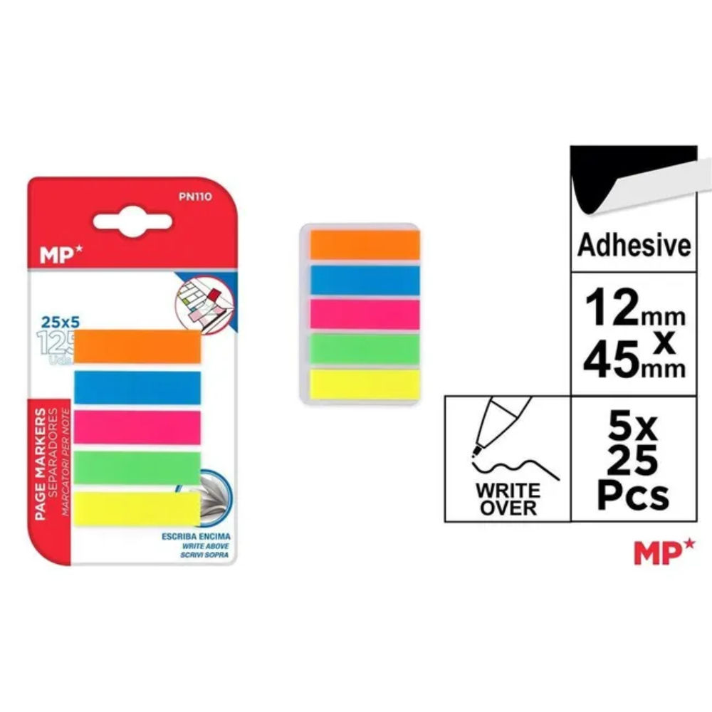 MP SEGNAPAGINE ADESIVI 44X12MM 25X5 COLORI FLUOMp