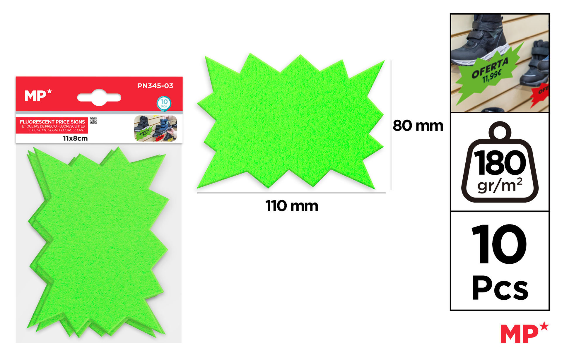 MP ETICHETTE PREZZO 110*80MM 10F VERDE FLUOMp