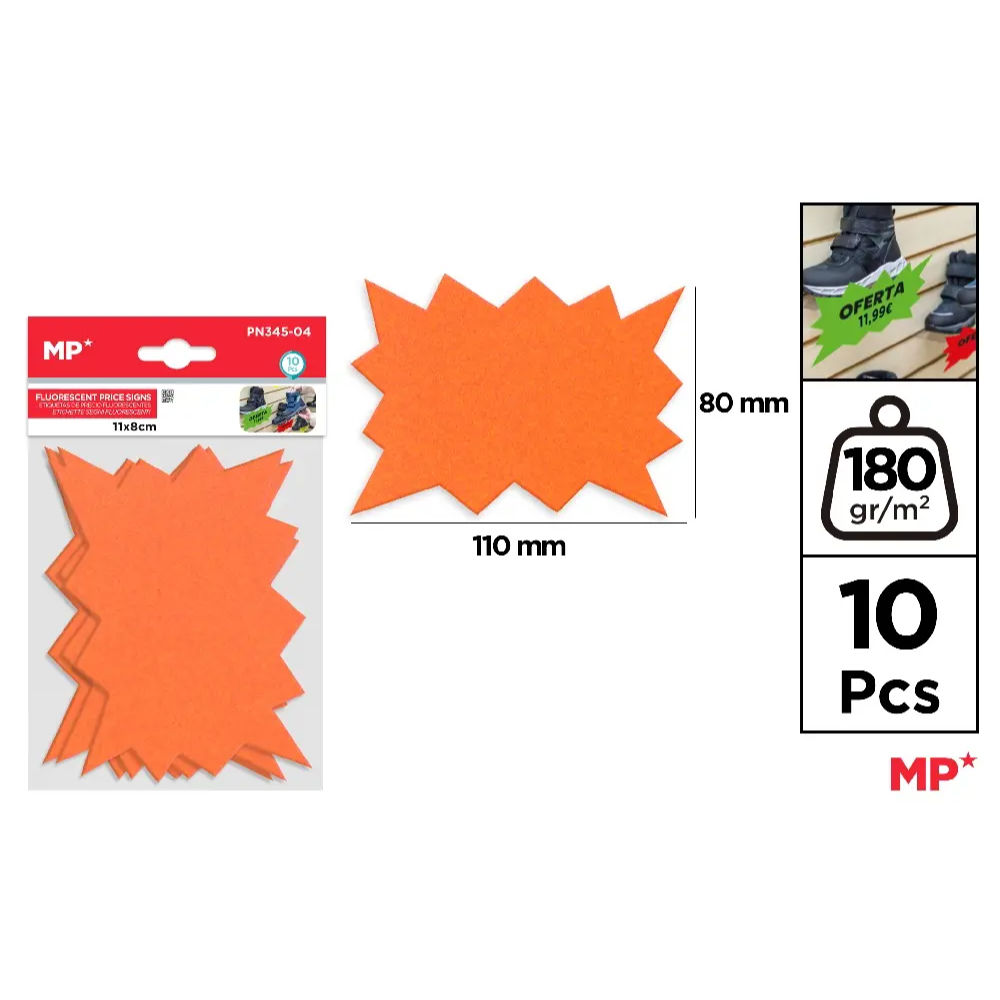 MP ETICHETTE PREZZI PN345 ARANCIO FLUO - 10PZMp