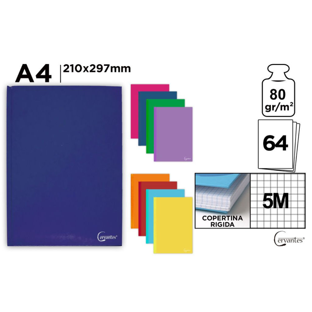 CERVANTES MAXI QUADERNO CARTONATO 64FF/80GR 5MMp