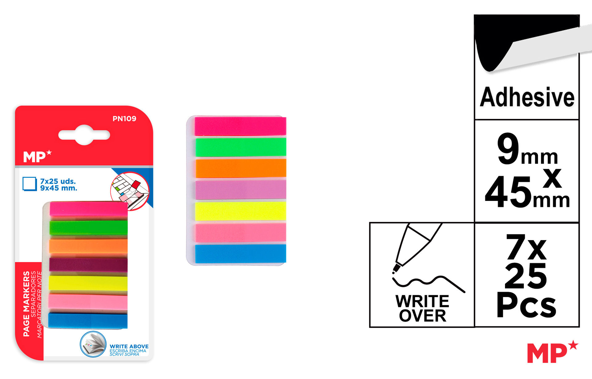 MP SEGNAPAGINA ADESIVI 45X9MM 25X7 COLORI FLUOMp