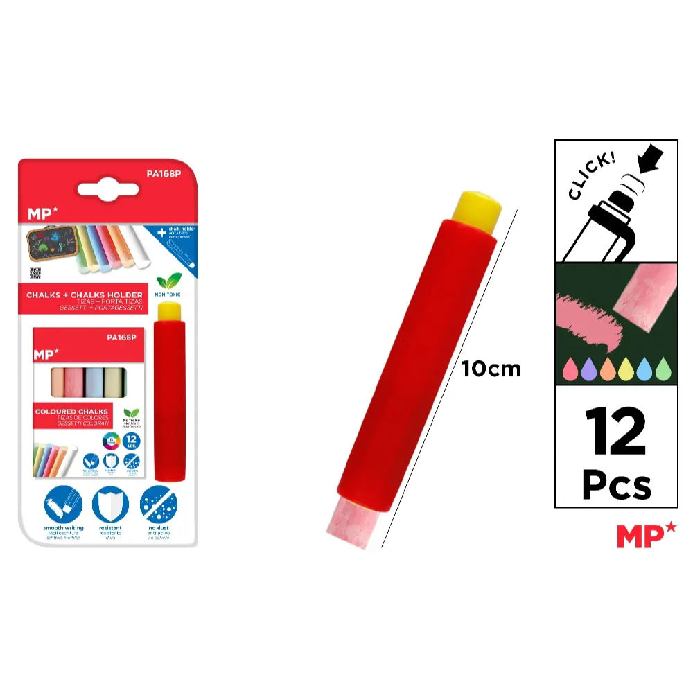 MP SET 12 GESSETTI COLORATI + PORTAGESSOMp