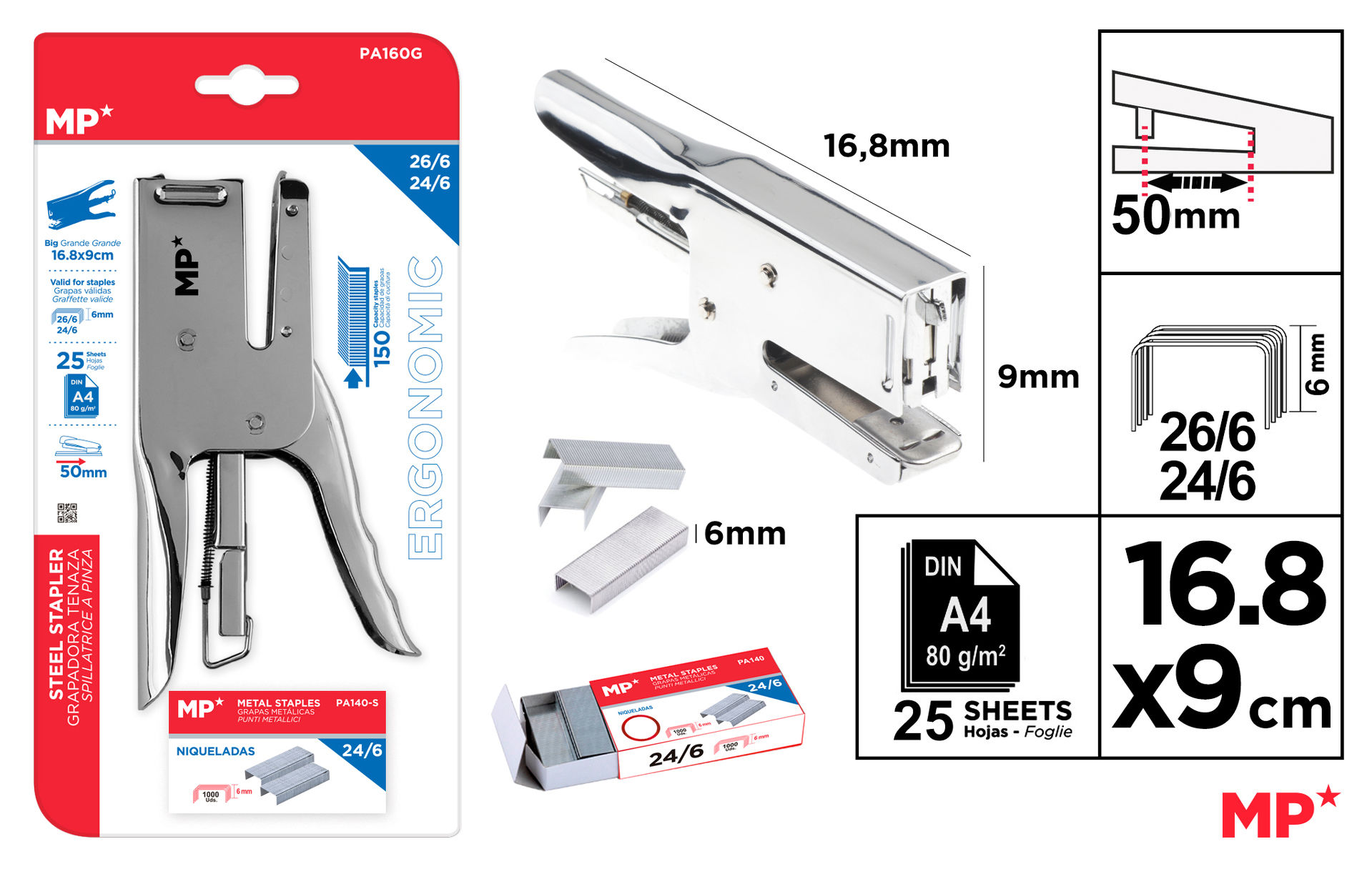 MP PINZATRICE ACCIAIO INOX 24/6 26/6 RICARICA 24Mp