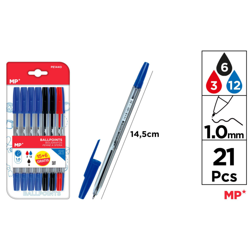 MP PENNE SFERA 1.0MM 21PZ 3*R/6*N/12*BMp