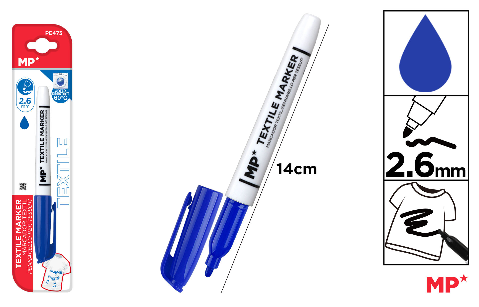 MP MARCATORE PER TESSUTI PUNTA TONDA 2.6MM BLUMp