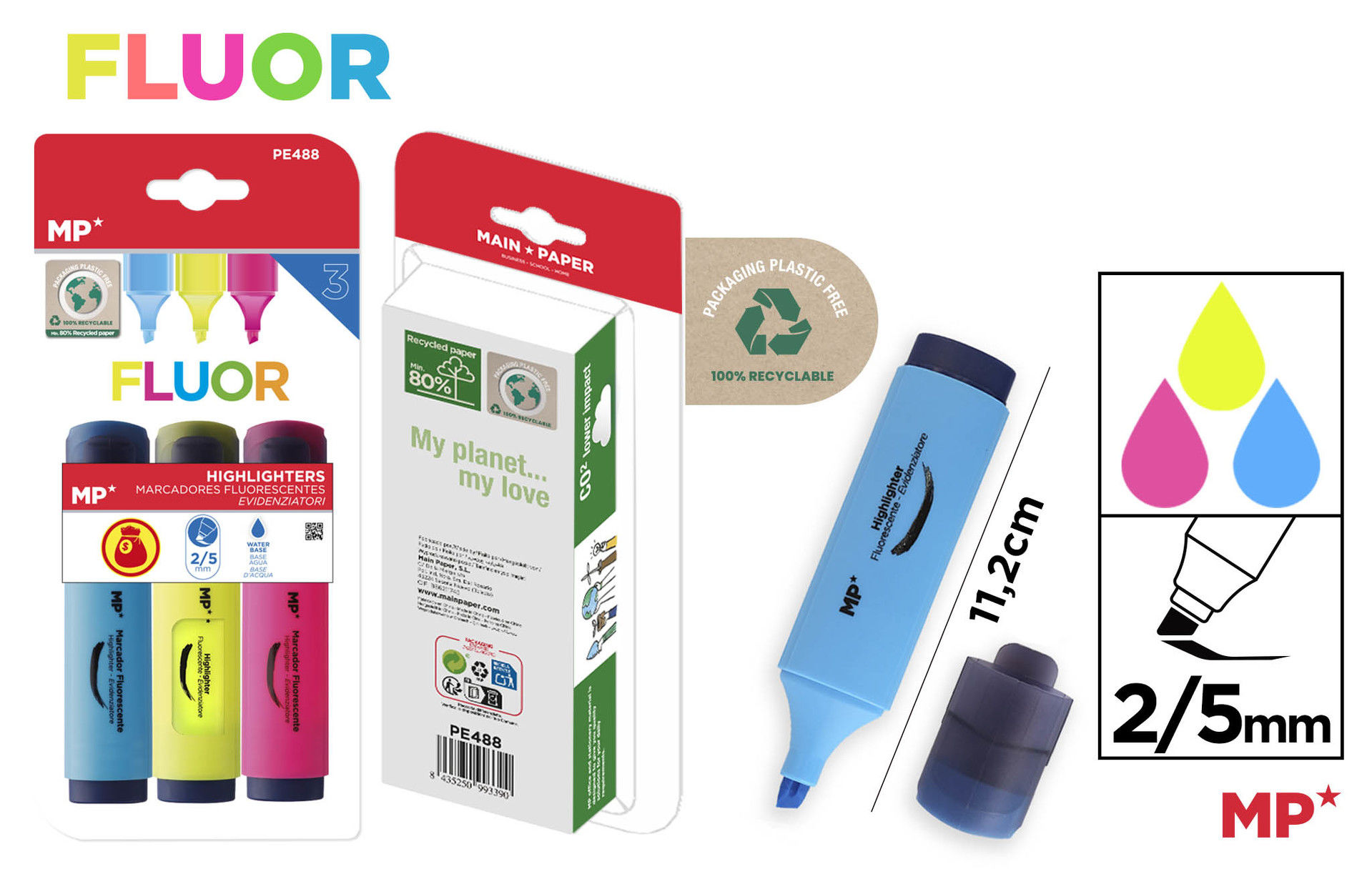 MP EVIDENZIATORE 2-5MM 3 COLORI FLUOMp