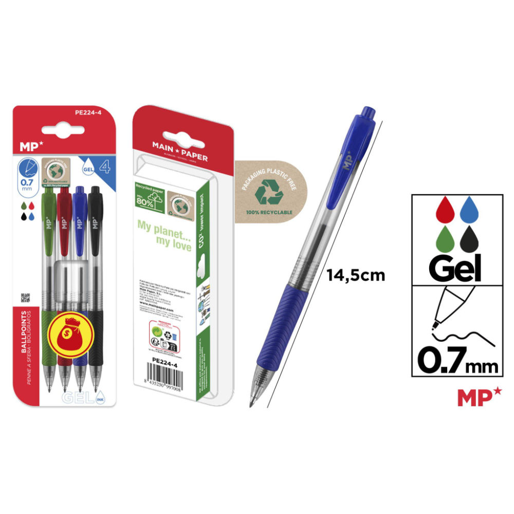 PENNE GEL 4 COLORI 0,7MM 4PZ MPMp