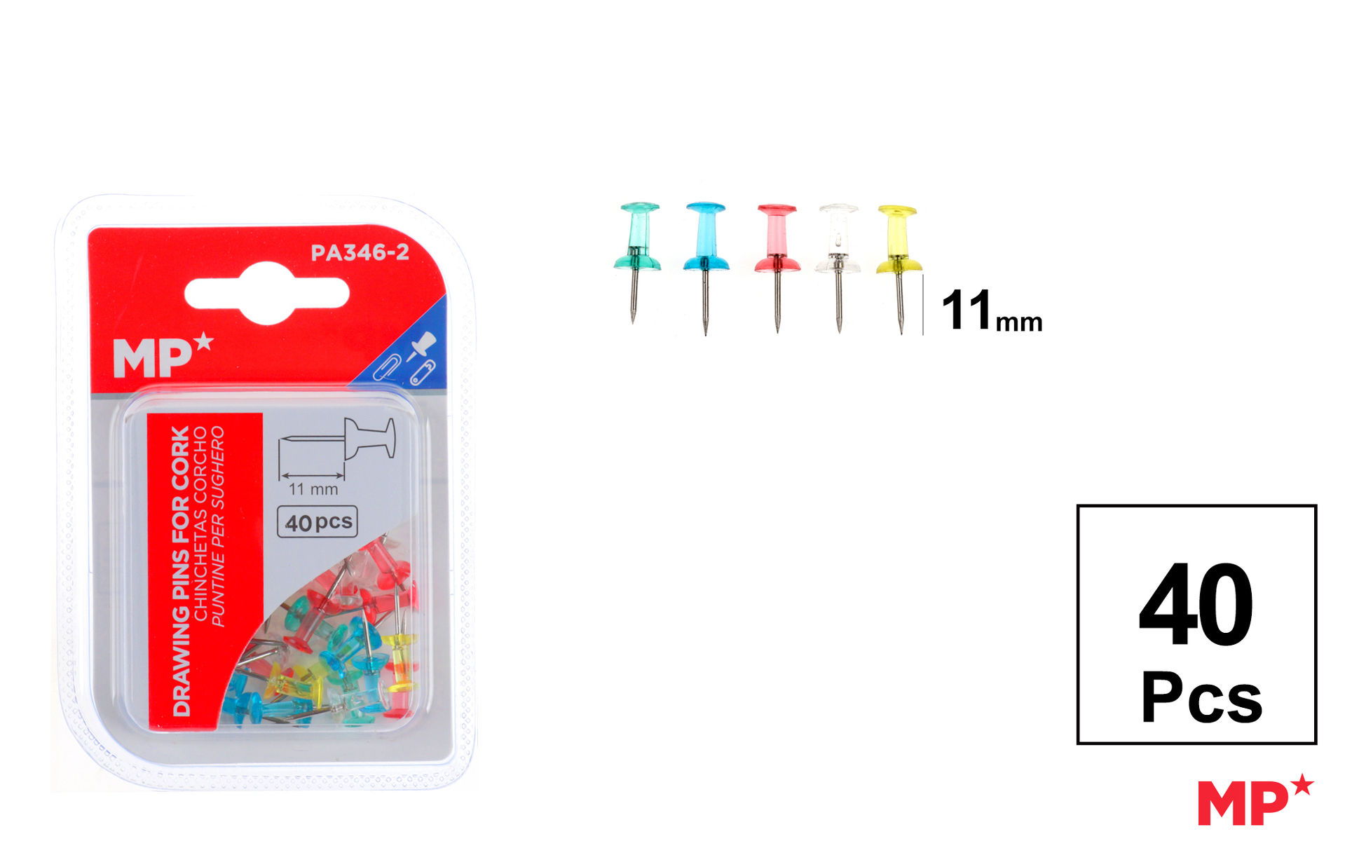 SPILLI CARTOGRAFICI TASPARENTI COLORATI 40PZ MPMp