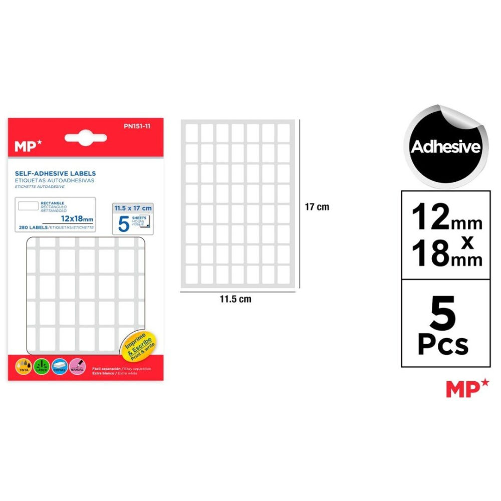 MP ETICHETTE ADESIVE STAMPABILI 18x12MM BIANCO - 280PZMp