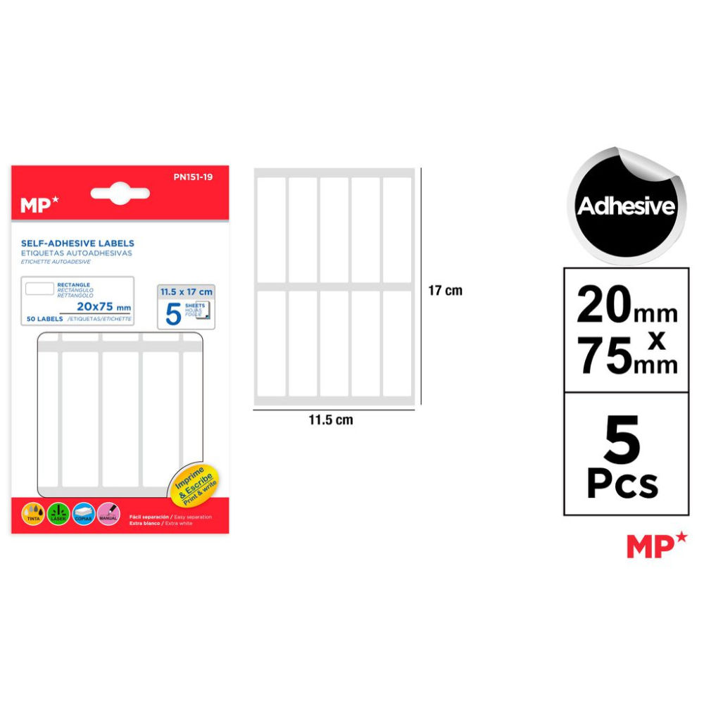 MP ETICHETTE ADESIVE STAMPABILI 75X20MM 50PZ BIANCMp