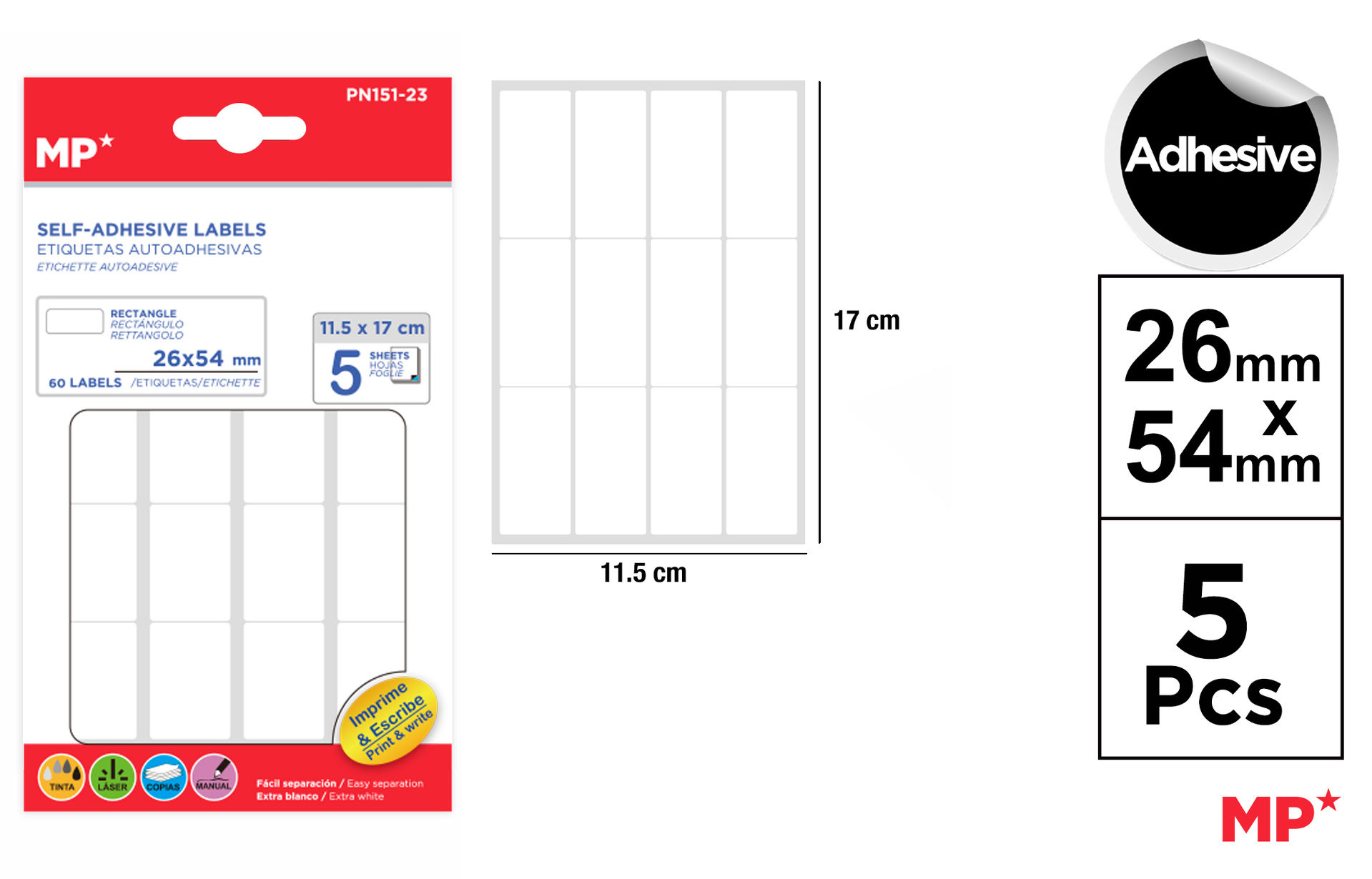 MP ETICHETTE ADESIVE STAMPABILI 54*26MM 60PZ BIANCMp