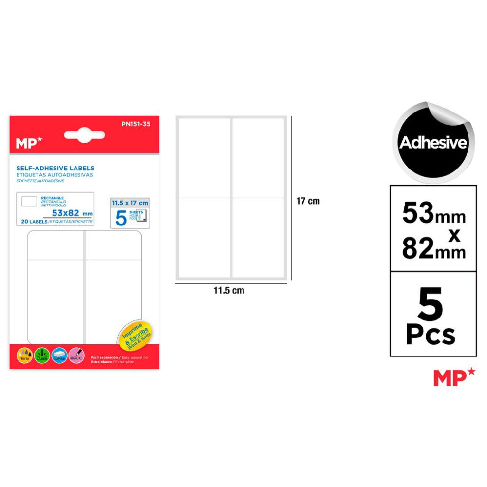 MP ETICHETTE ADESIVE STAMPABILI 82*53MM 20PZ BIANCMp