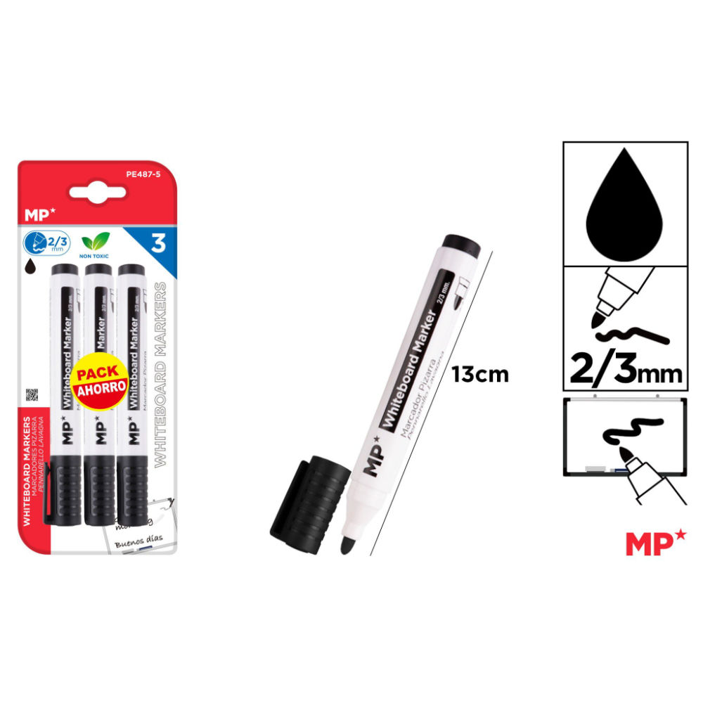 MARCATORE PER LAVAGNE 2/3MM NERO 3PZAva