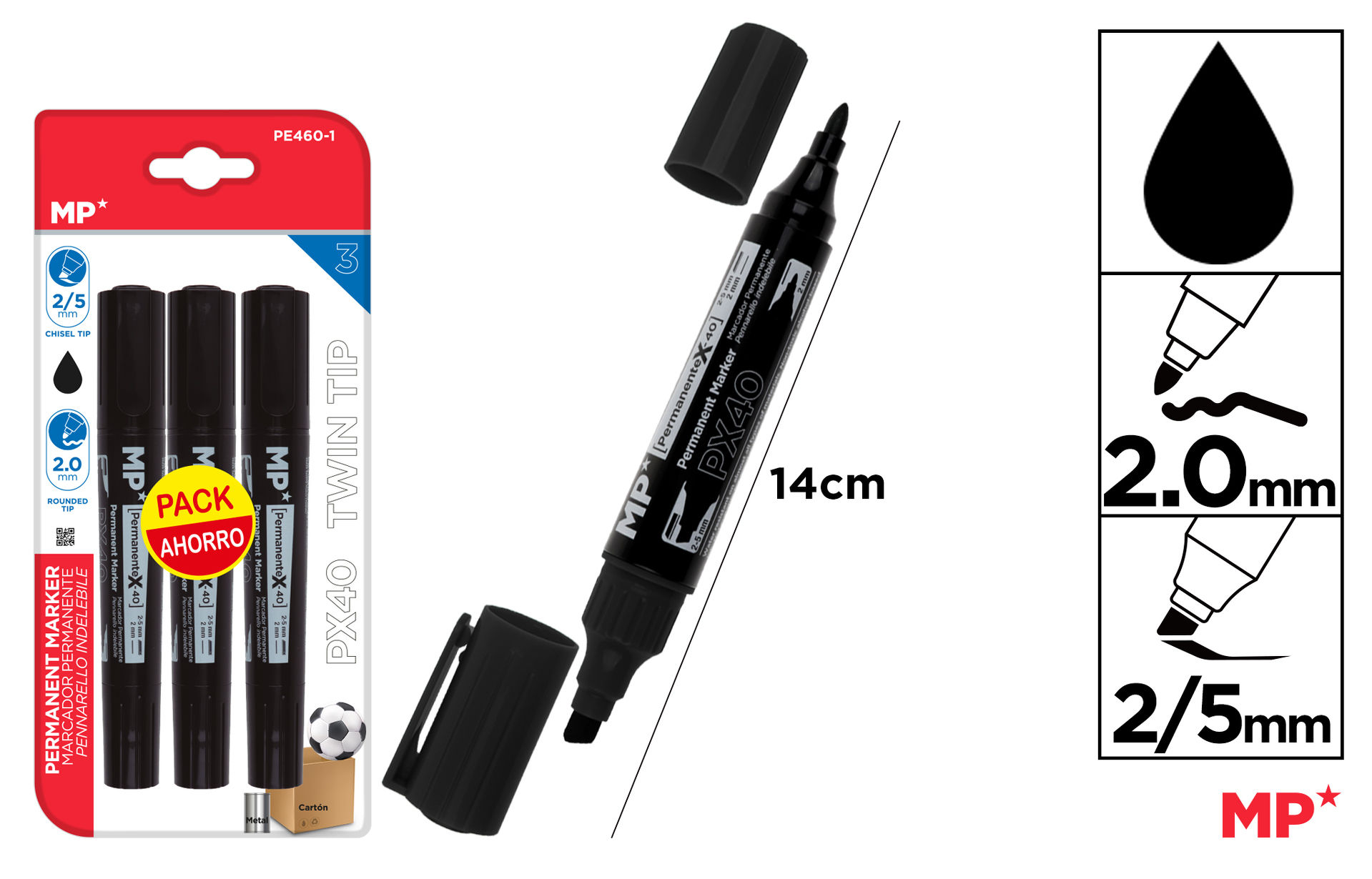 MP MARCATORE PERMANENTE DOPPIA PUNTA 3PZ NEROMp