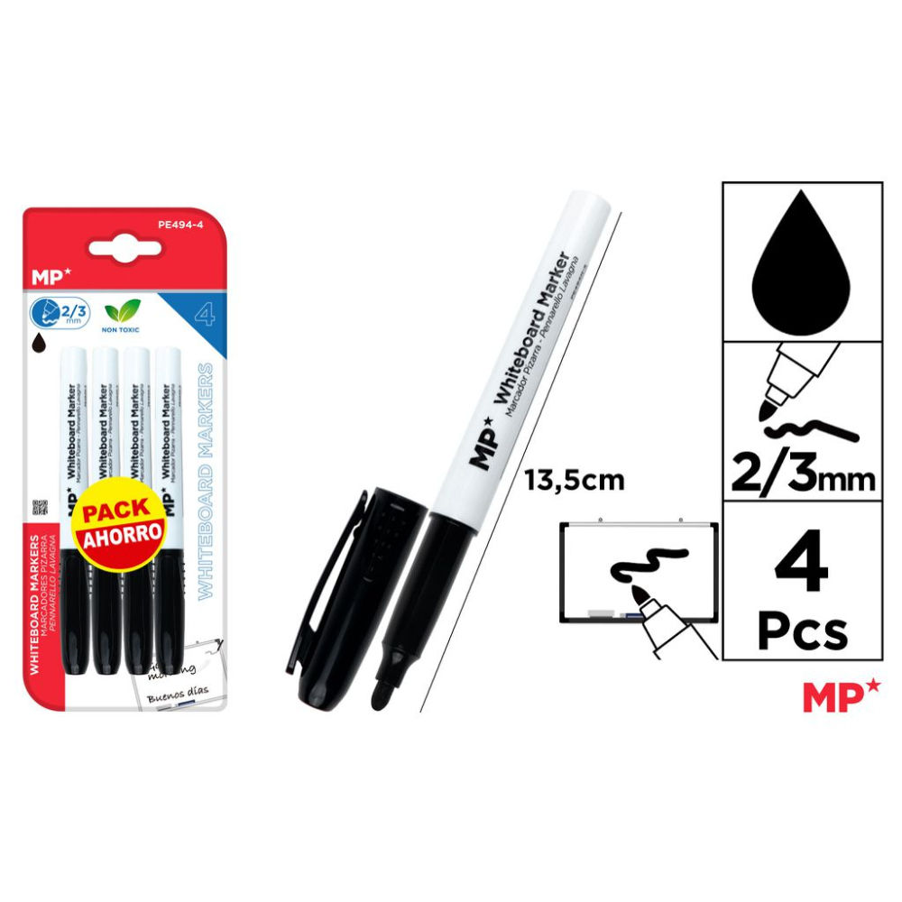 MP PENNARELLO LAVAGNA PUNTA TONDA 2/3MM 4PZ NEROMp