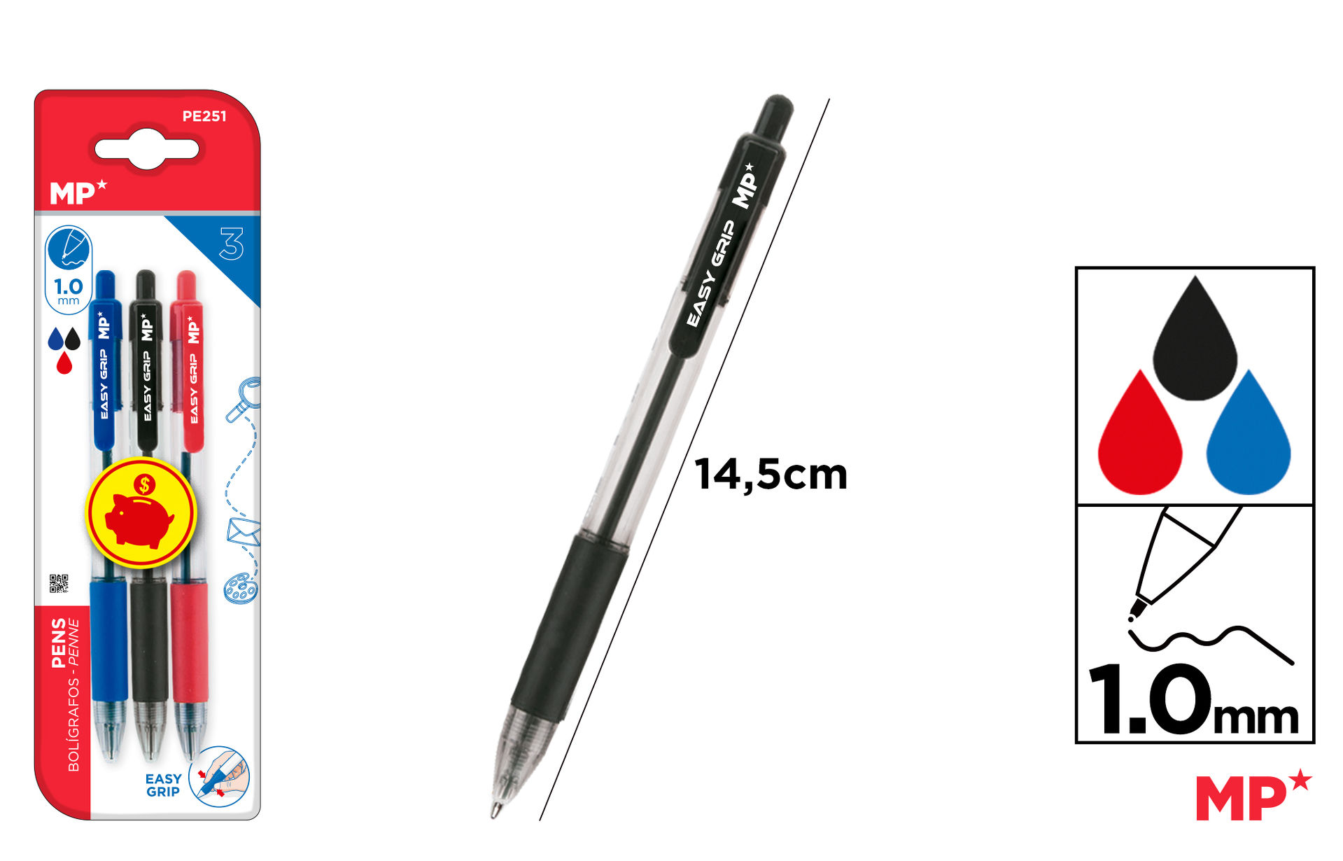 MP PENNA SFERA A SCATTO 1.0MM 3PZ 1*R/1*N/1*BMp