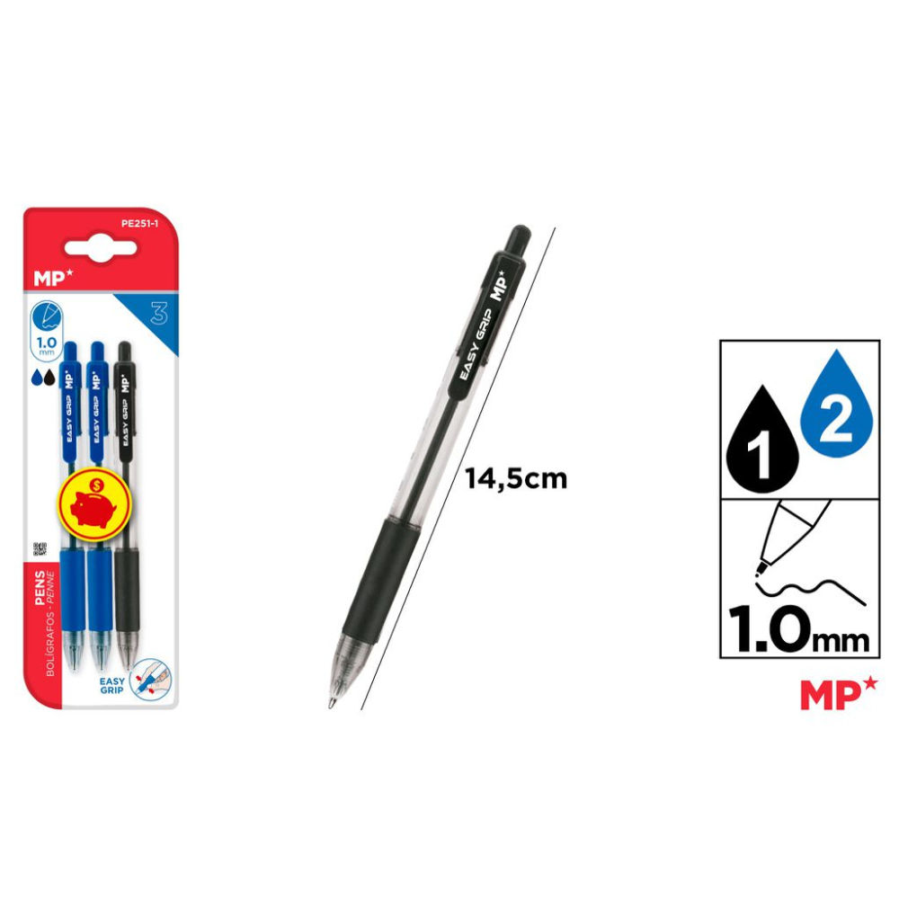 PENNE A SFERA A SCATTO BLU E NERO 3PZ MPMp