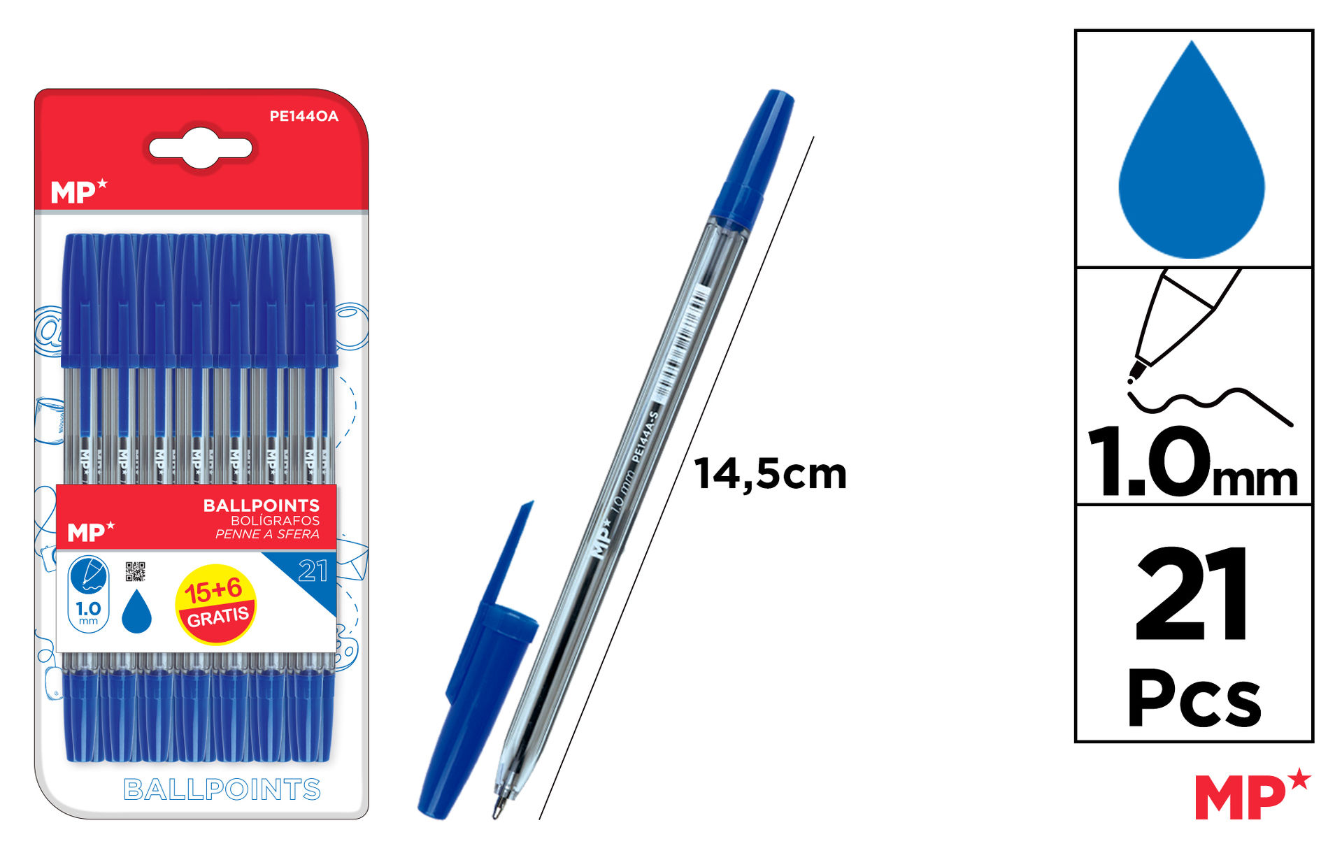 MP PENNE SFERA 1.0MM 21PZ BLUMp