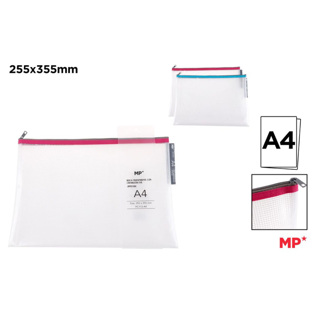 MP BUSTA TRASPARENTE EVA A4 CHIUSURA ZIP COL. ASS.Mp
