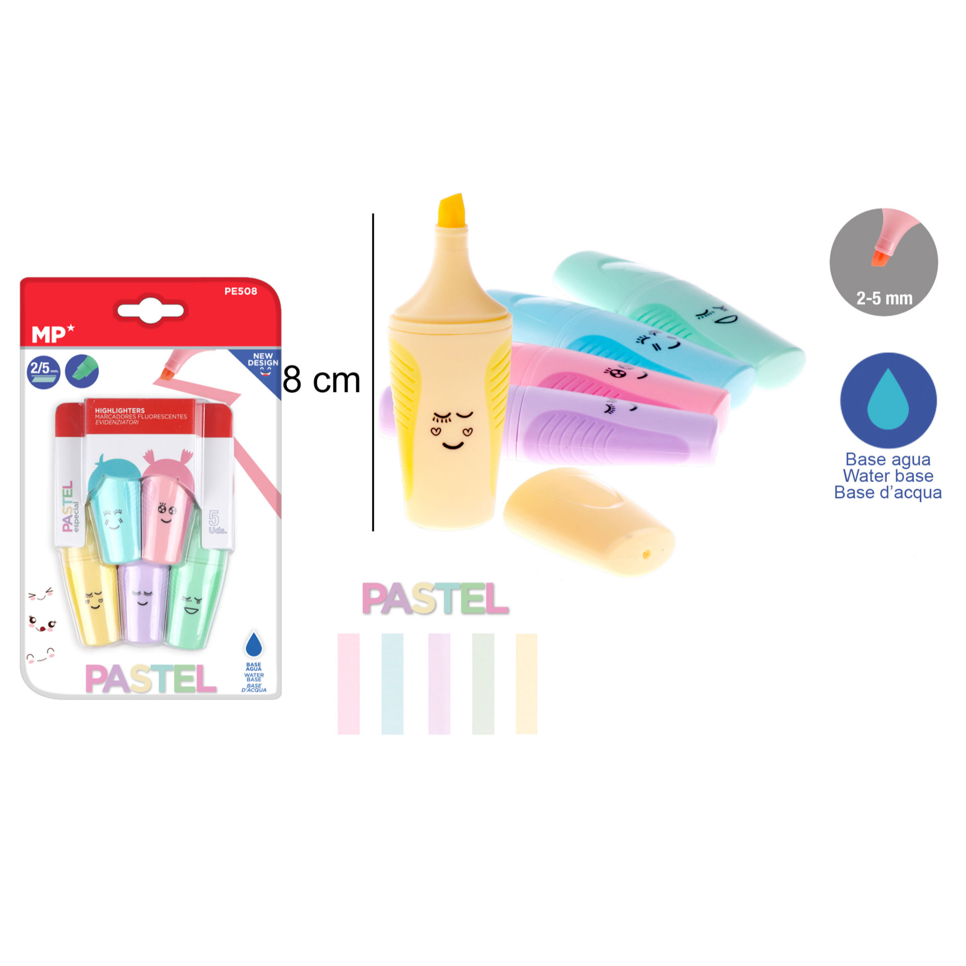 MP MINIEVIDENZIAT 1-4MM 5PZ COL.ASS.PASTEL SMILEMp