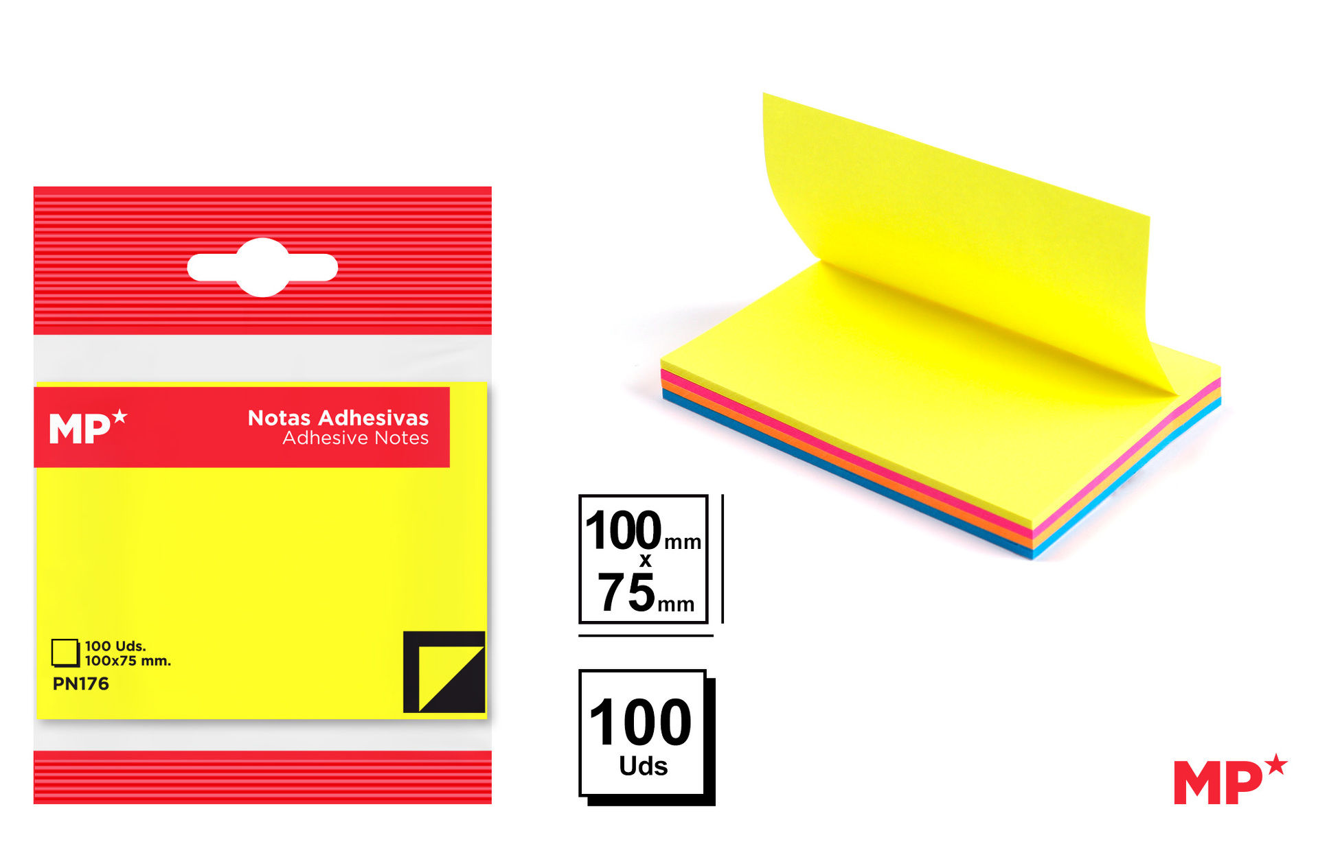 MP NOTE ADESIVE 100X75MM 75G 100F COL. ASS. FLUOMp