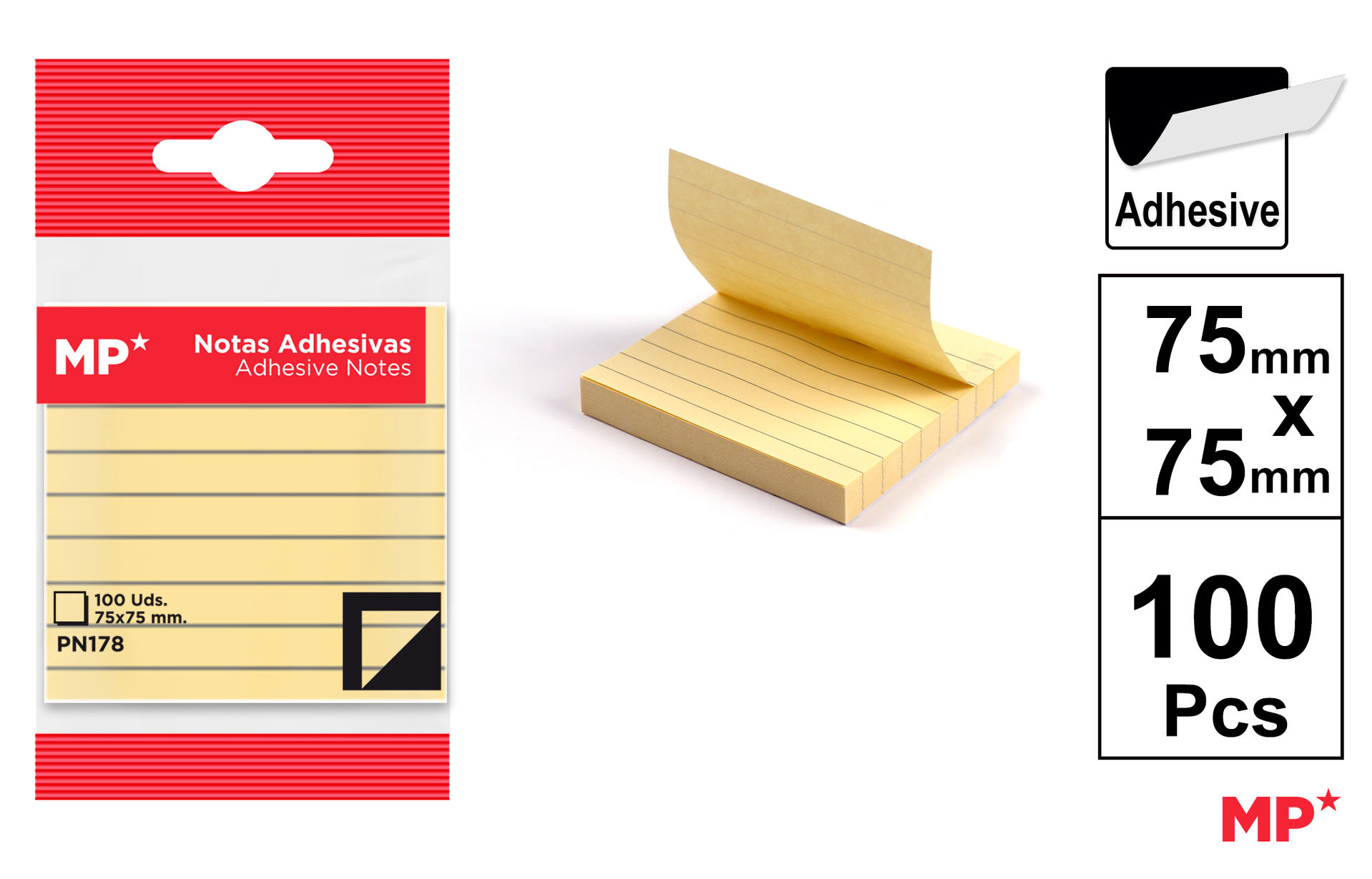 MP NOTE ADESIVE RIGATE 75X75MM 75G 100F GIALLOMp