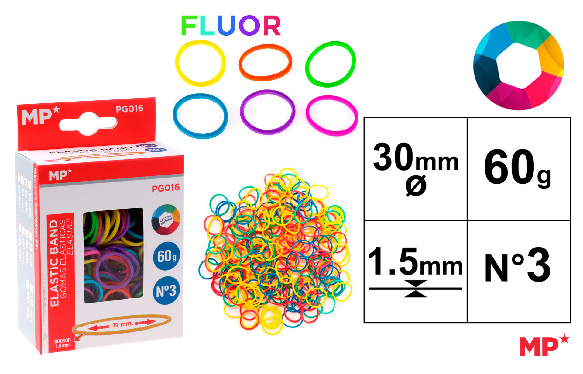 MP ELASTICI 30*1.5MM CONF. 60G COL. ASS. FLUOMp