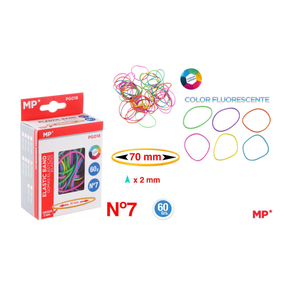 MP ELASTICI 70X2MM CONF. 60G COL. ASS. FLUOMp
