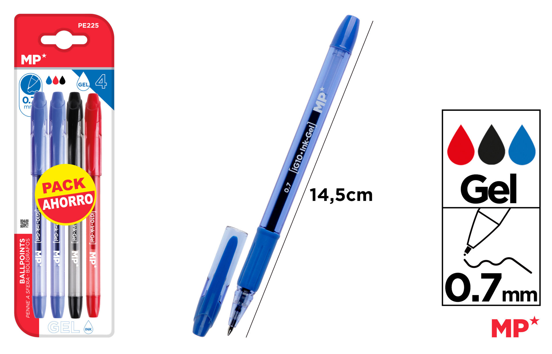 PENNE AD INCHIOSTRO GEL 0.7MM 4PZ MPMp