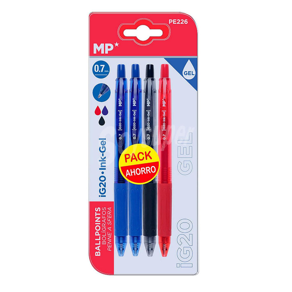 MP PENNA GEL 0.7MM B/N/R 4PZMp