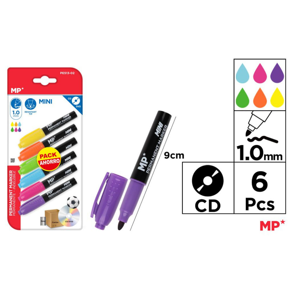 MP MINI MARCATORE PERM CD/DVD 1.0MM 6PZ COL. ASS.Mp