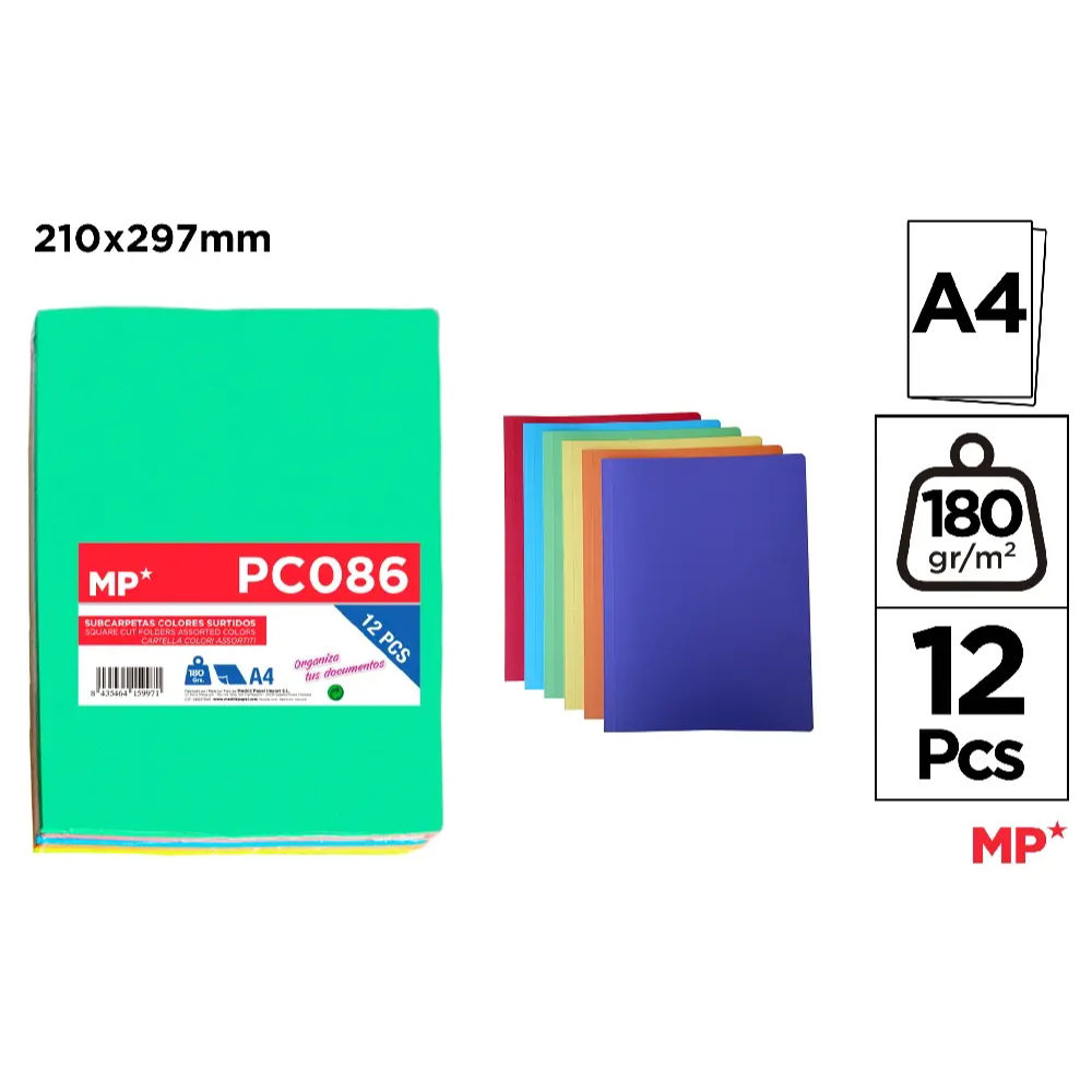 MP SOTTOCARTELLA CARTONCINO A4  ASSORTITI - 12PZMp