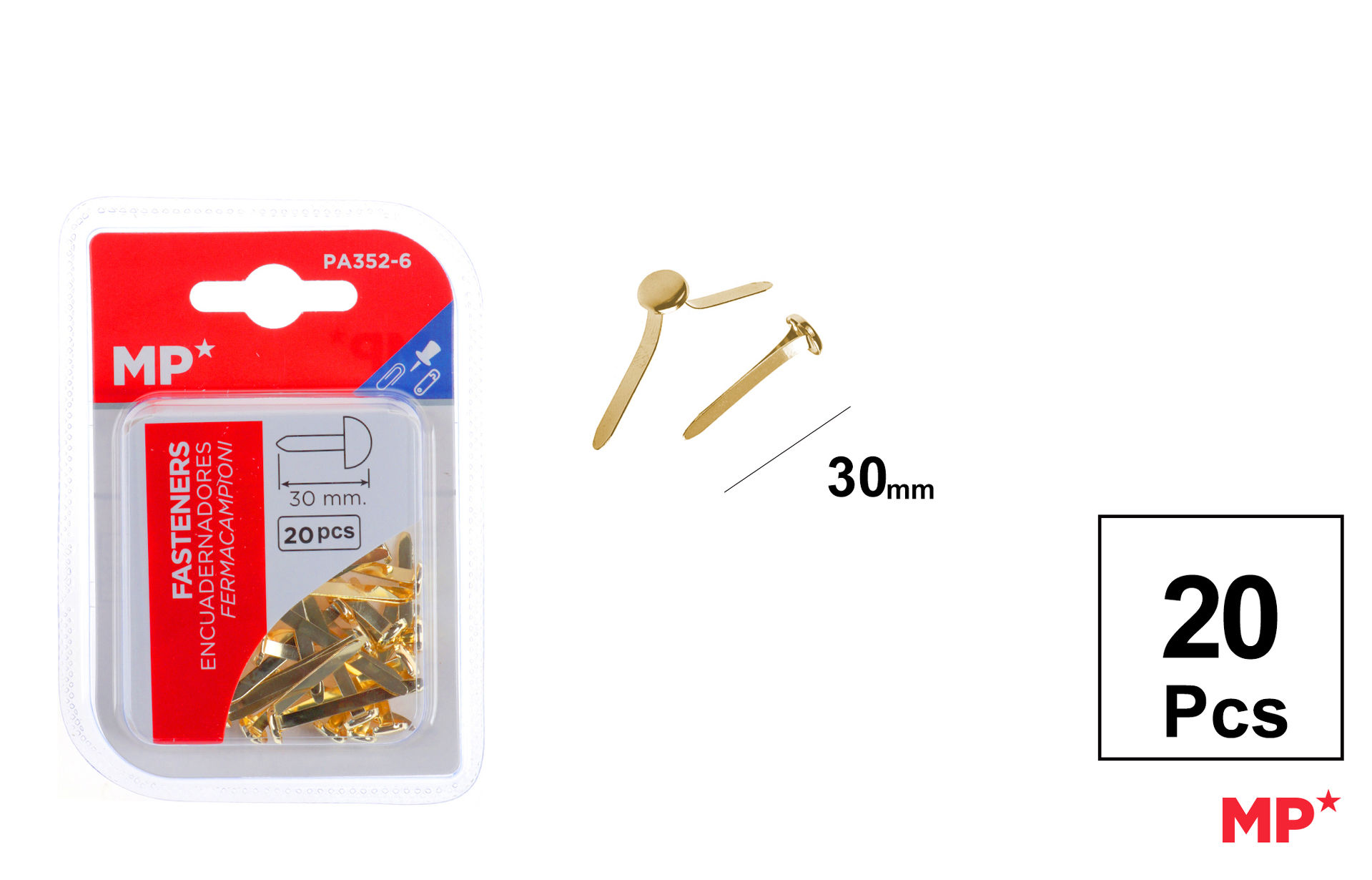 MP FERMACAMPIONI PUNTA PIATTA 30MM 20PZ OROMp