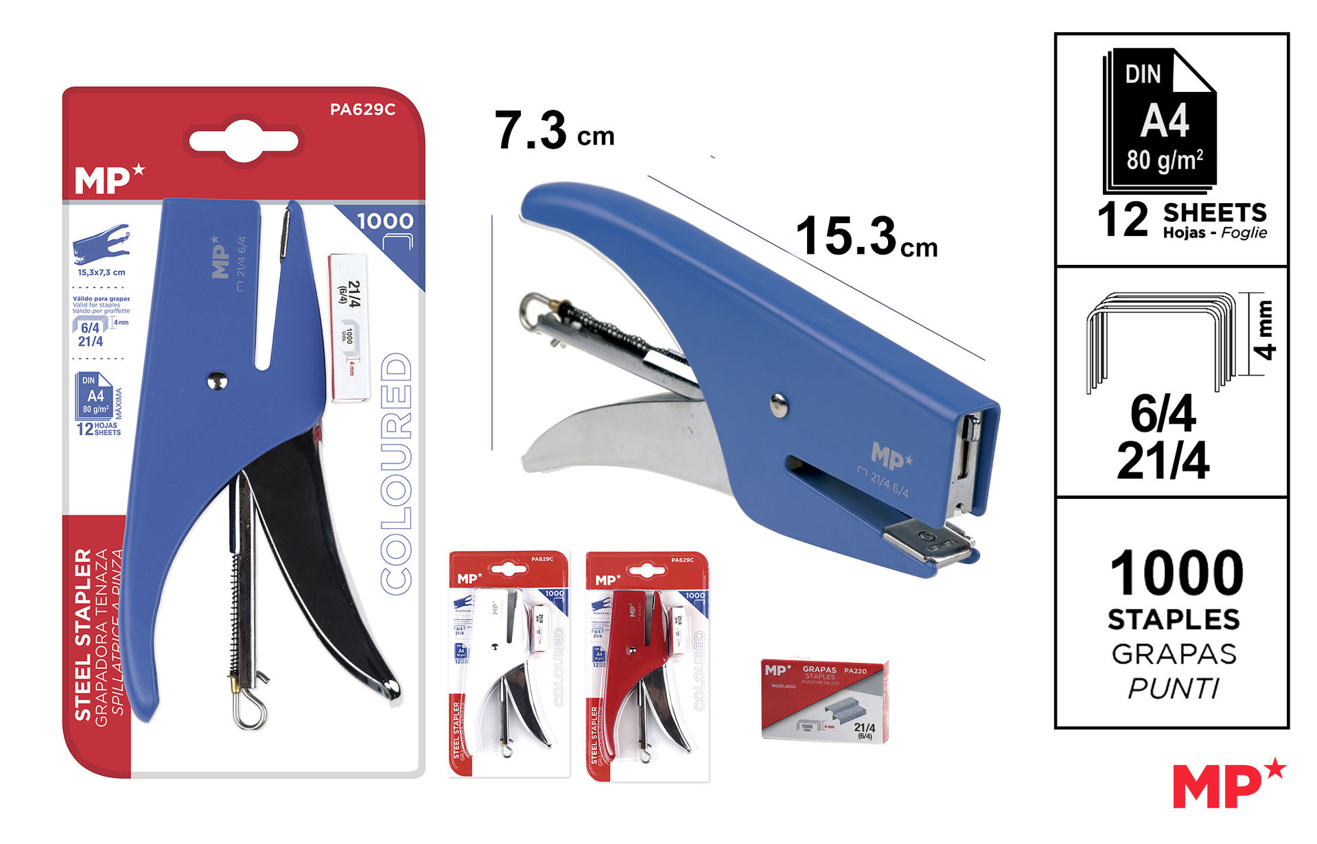 MP PINZATRICE 15.3*7.3CM 6/4 21/4 METAL COL.ASS.+Mp