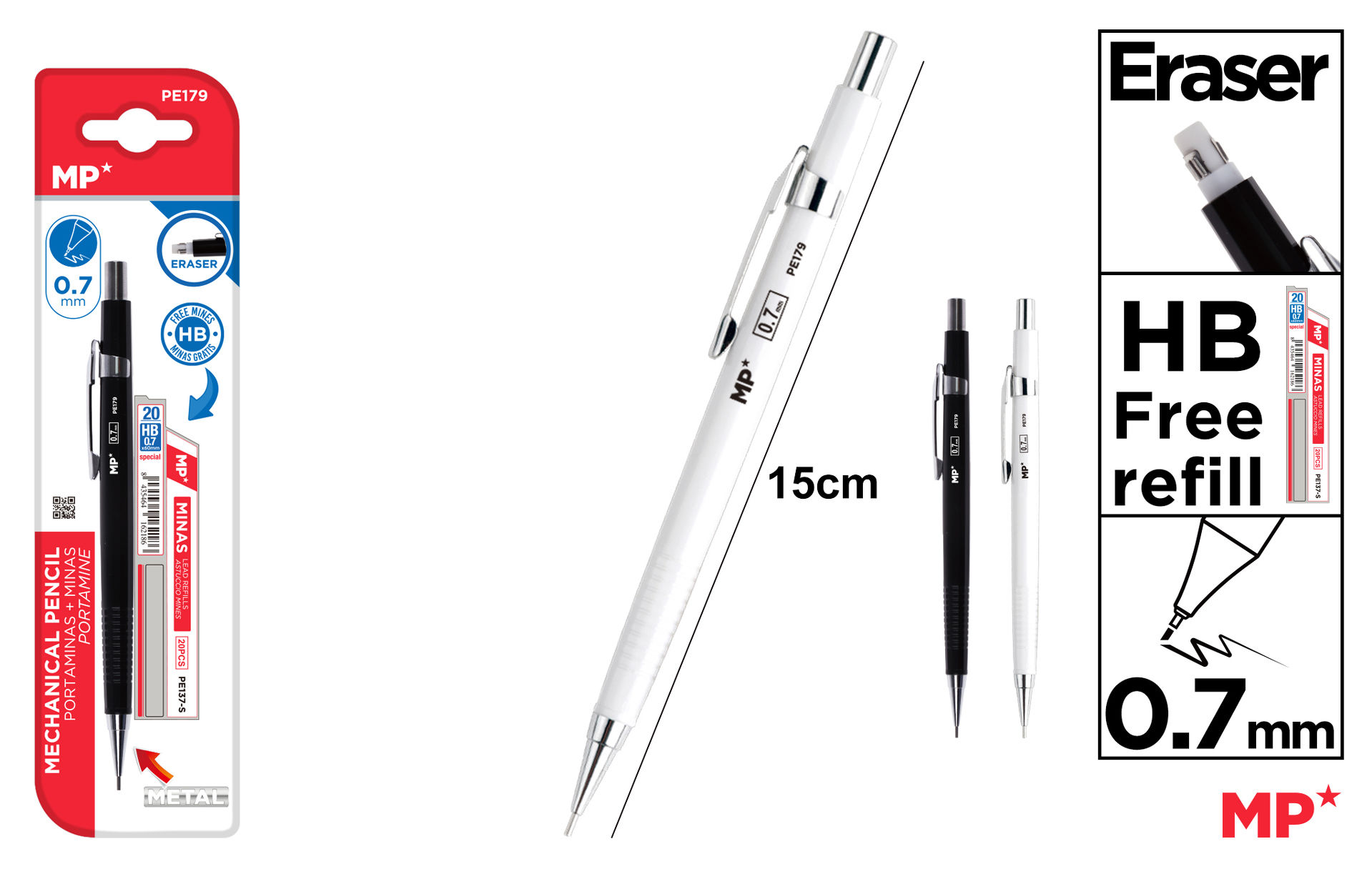MP PORTAMINE METAL A SCATTO 0.7MM RICARICHE HBMp
