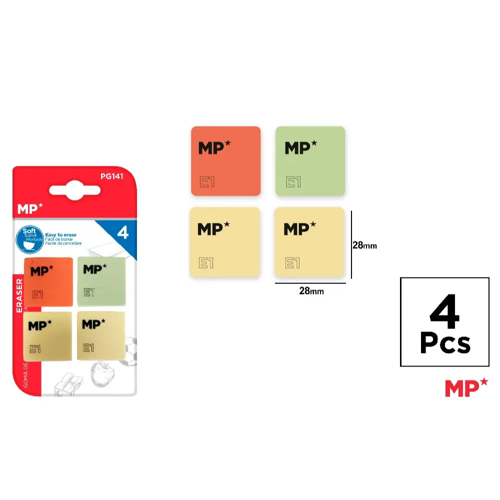 MP GOMMA DA CANCELLARE E1 28*28MM 4PZ COL. ASS.Mp