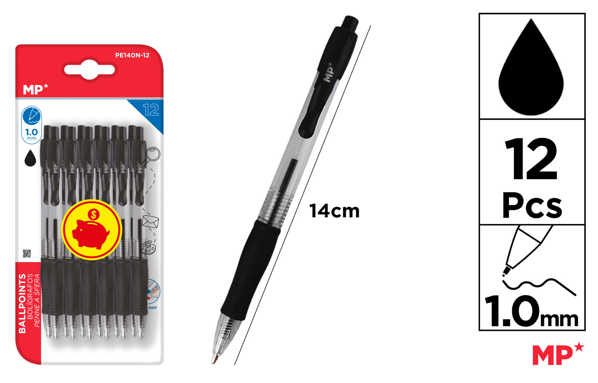 MP PENNE SFERA A SCATTO 1.0MM NEROMp