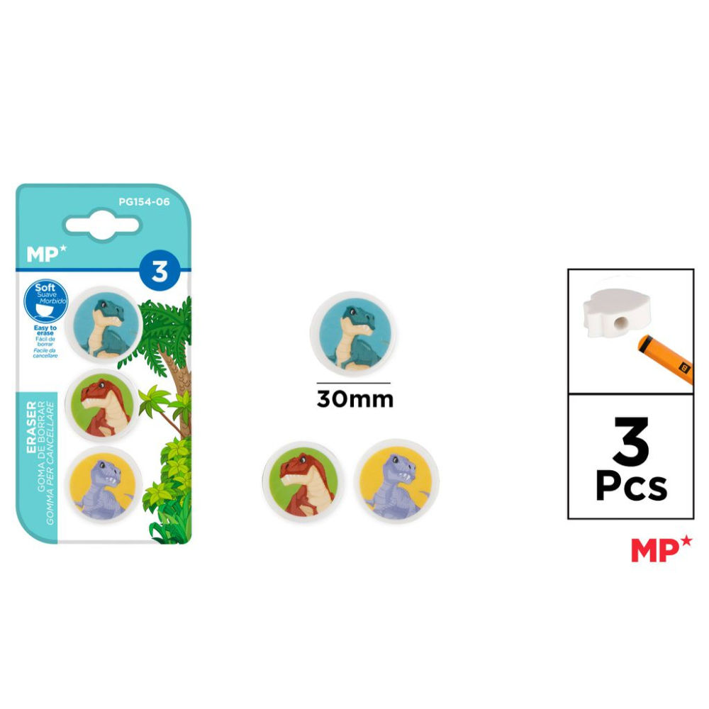 MP GOMMA DA CANCELLARE CON FORO MATITA 3PZ DINOSAUMp