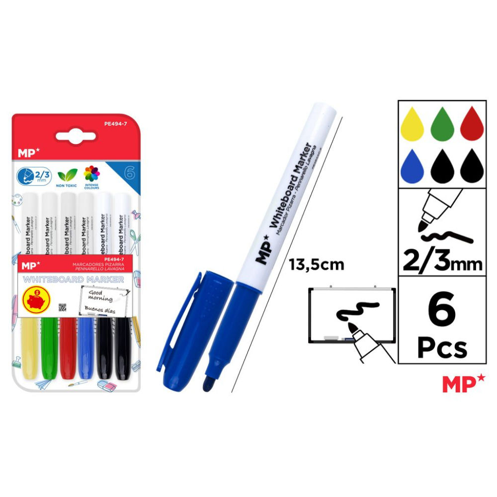 MP PENNARELLO LAVAGNA P.TONDA 2/3MM 6PZ COL. ASS.Mp