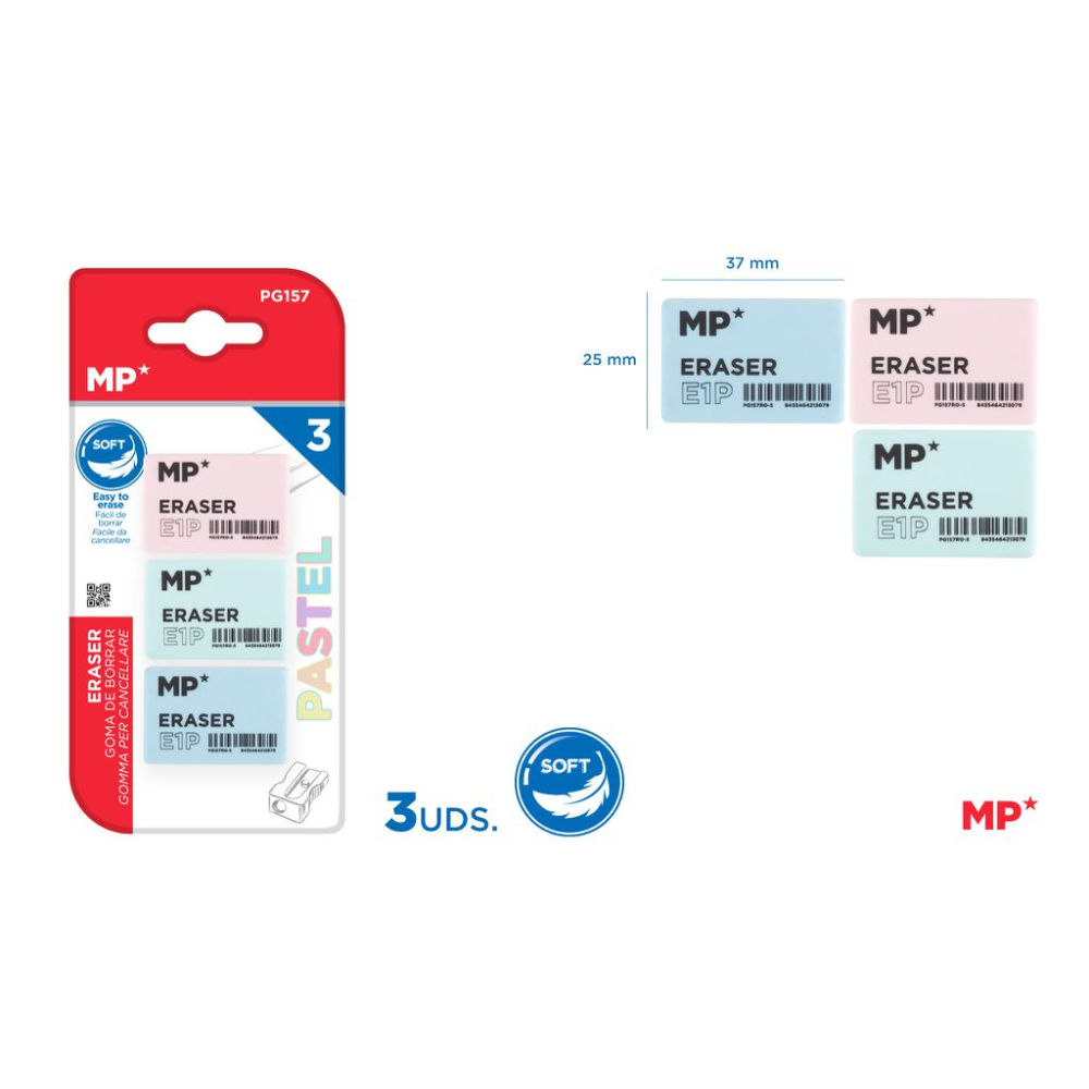 MP GOMMA DA CANCELLARE E1P 37*25MM 3PZ COL. ASS. PMp