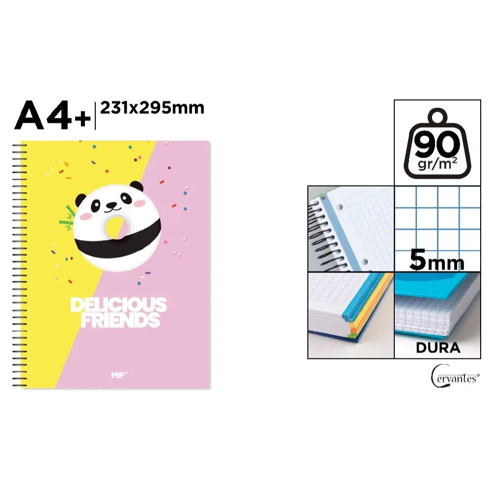 NOTEBOOK RIGIDO A4+ PANDA QUAD. 5MMMp