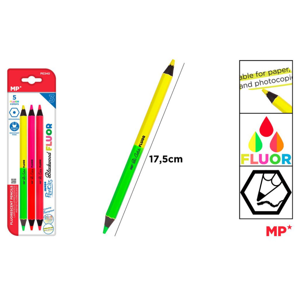 MP MATITA FLUO DOPPIA PUNTA 3PZ (6 COLORI)Mp