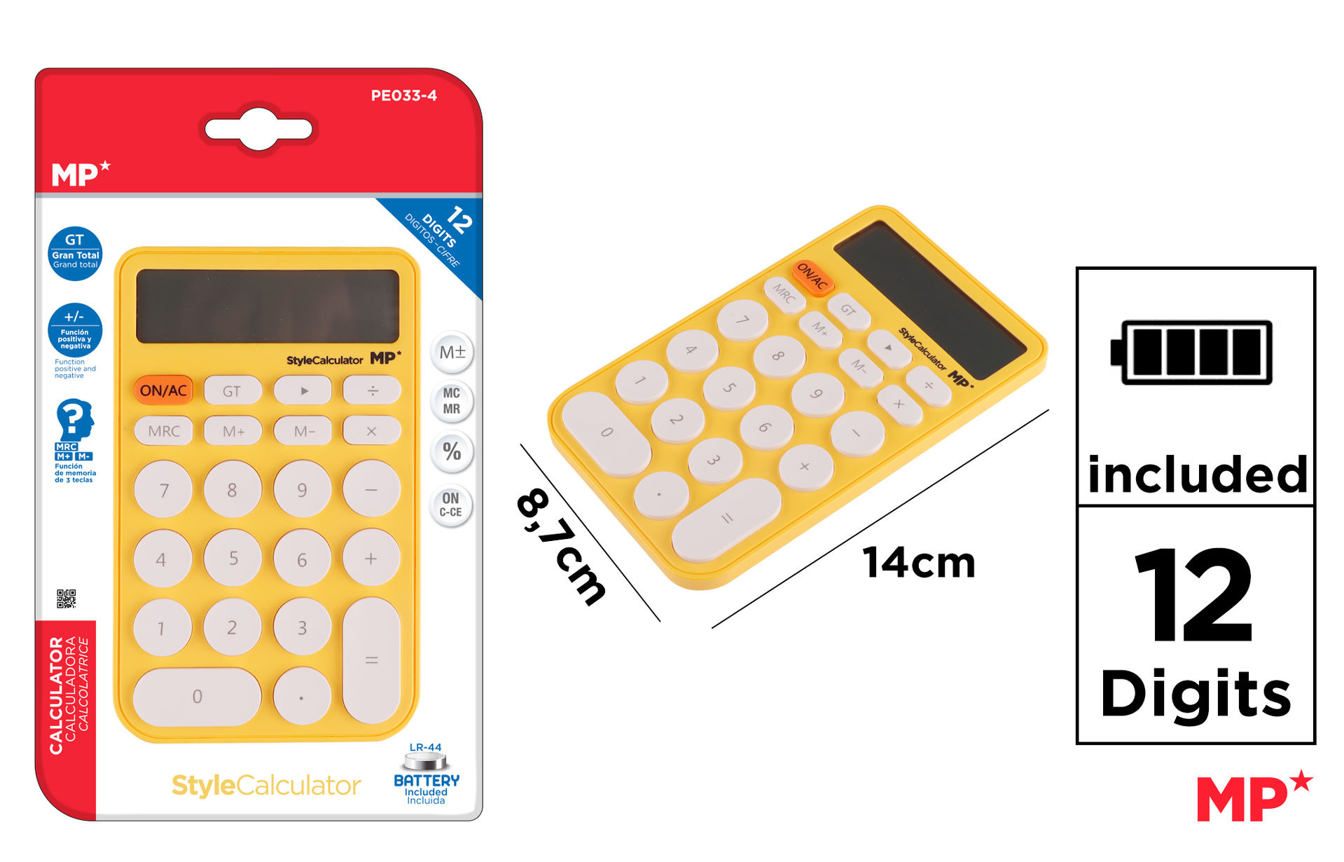 MP CALCOLATRICE DA TAVOLO 12 CIFRE A BATTERIA 14*8Mp
