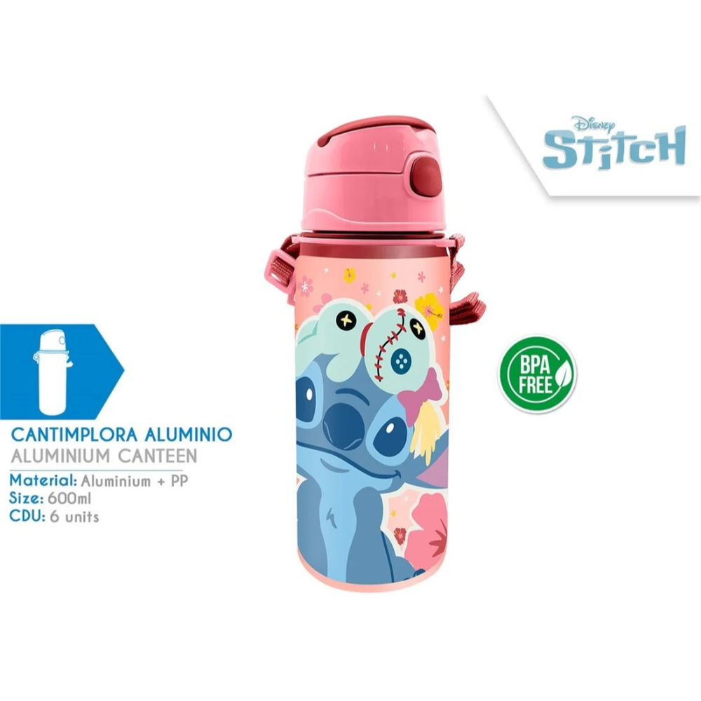 CANTIMPLORA ALUMINIO CON ASA 600ML STITCH CDU (6X8)Disney