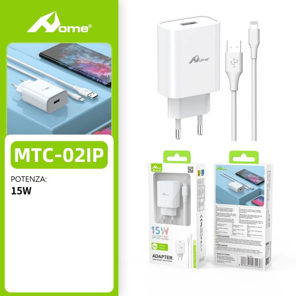 Set Caricatore 15W - 1 Porta USB C + Cavo LightningHome