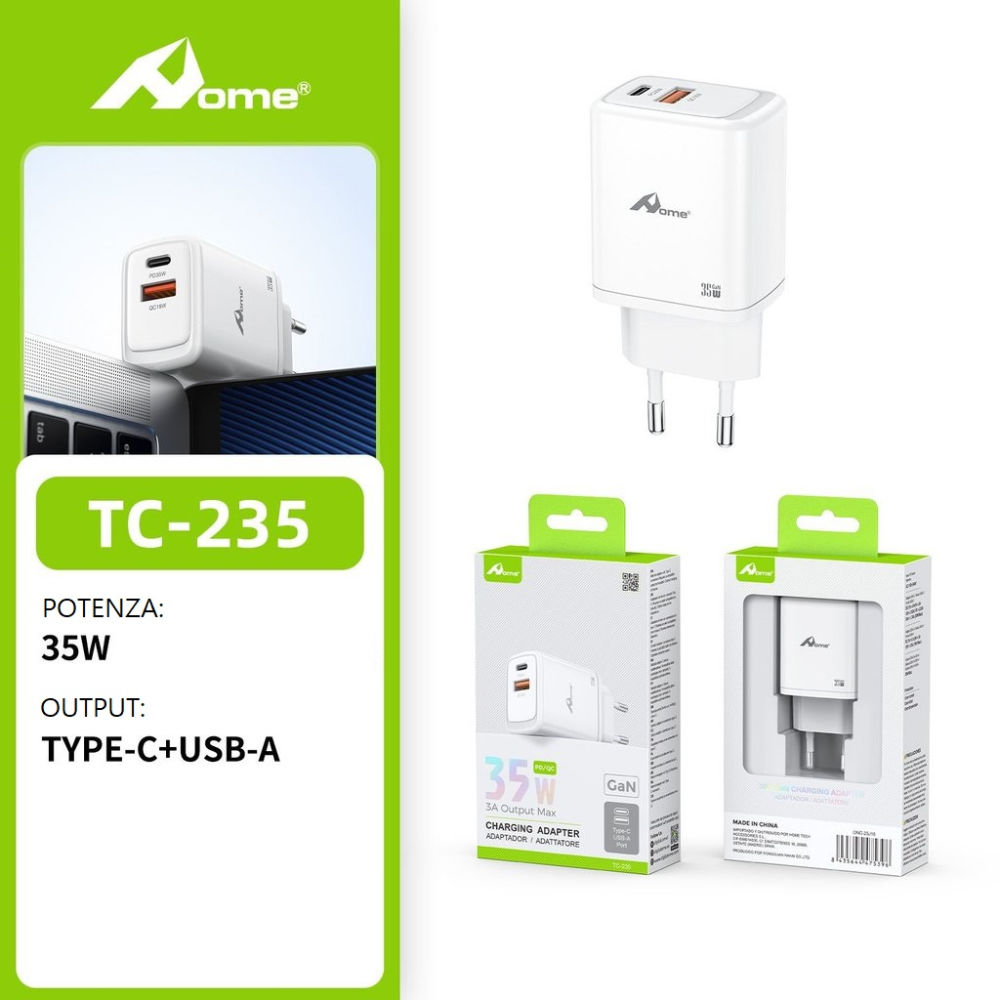 Caricatore GaN PD 35W TC-235 - USB A+CHome