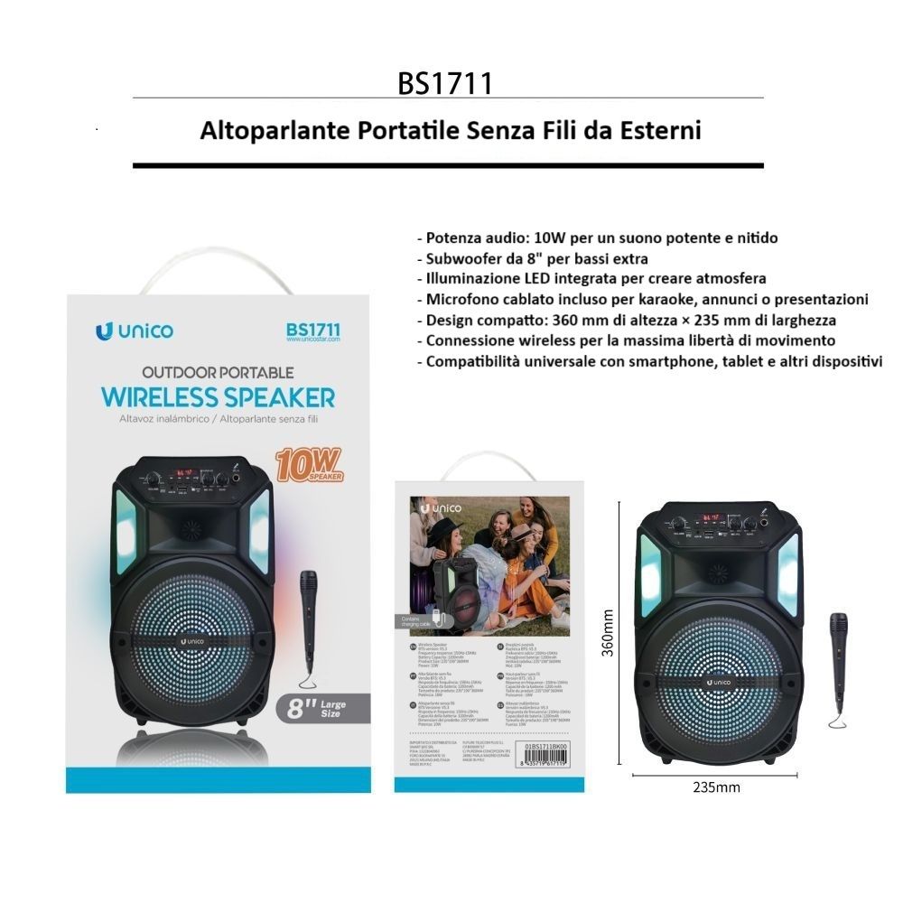 ALTOPARLANTE LED DA ESTERNI 10W BS1711 NERO AUDIO E ATMOSFERA OUTDOORUnico