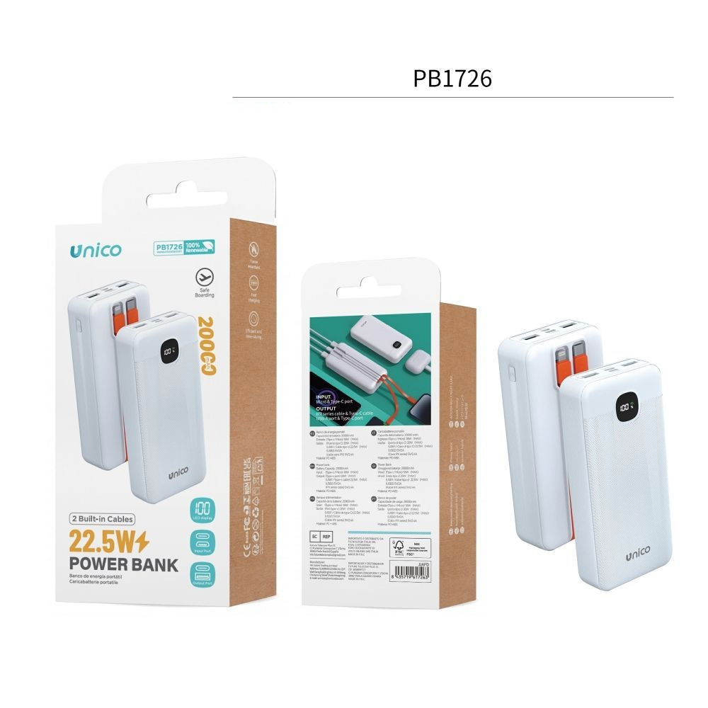 Power Bank 20000mAh 22.5W PB1726 - BiancoUnico